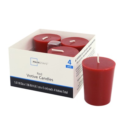 Mainstays Paraffin Wax Votive Candles, Unscented, Red, 4 Pack-image