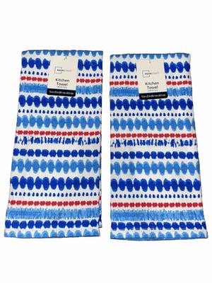 Mainstays USA Patriotic Red, White & Blue Kitchen Towels Lot of 2 Colorful New-image