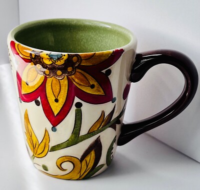 Pier 1 Imports Carynthum Earthenware Coffee Mug Green Floral-image