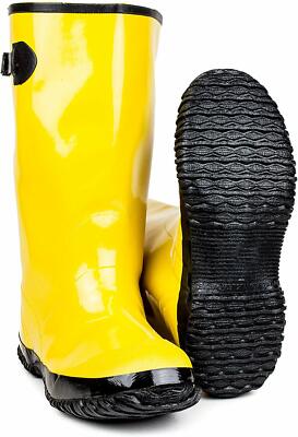 YELLOW RUBBER OVER SHOE WATERPROOF MENS MUD FISHING HUNTING FARMING SLUSH BOOTS-image