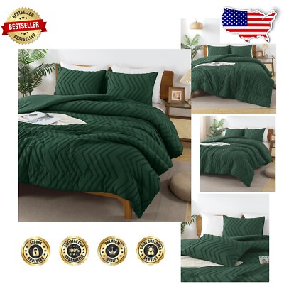 3-Piece Emerald Green Microfiber Comforter Set - For a Cozy Boho Bedroom-image