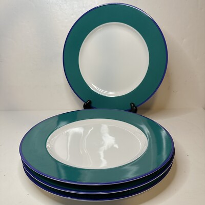 Pier 1 Imports Two Tone Dinner Plates Mix and Match Teal w/ Blue Edge Set of 4-image
