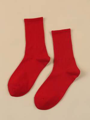 Red Plain Crew Socks for Women Solid Socks Cozy Socks Fashion Socks-image
