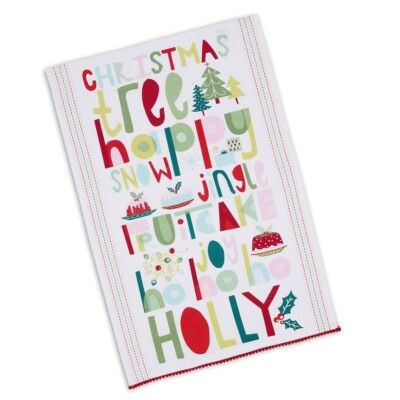 Christmas Cotton Kitchen Dish Towel - Jolly Words Design 18x28 by Design Imports-image