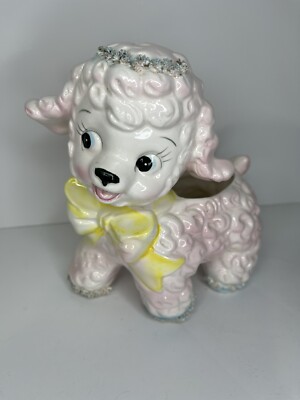 Vintage Relpo Lamb Planter 1961 Samson Import Spaghetti Ceramic Pink Lamb Japan-image