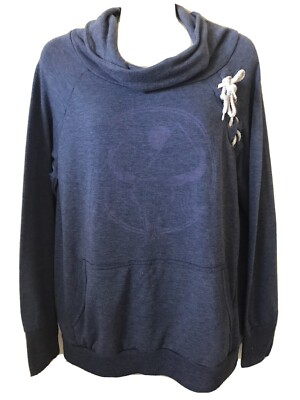 Heather Blue Cowl Neck Long Sleeve Front Pocket Shoulder Lace Up Top Size M-image