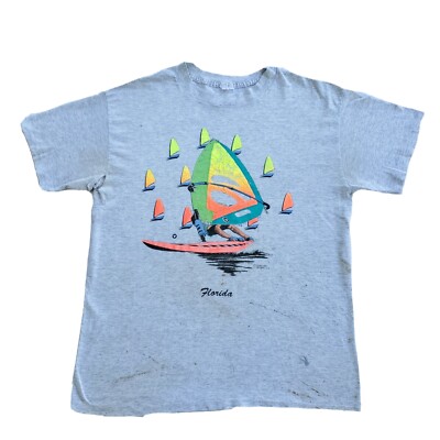 Vintage Florida Sailing Neon T Shirt Mens L Wind Surfing Extreme Sports Boat-image