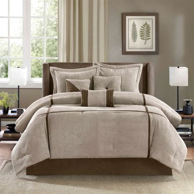 NEW! ~ COZY ULTRA SOFT MODERN BEIGE BROWN TAN TAUPE STRIPE LODGE COMFORTER SET-image