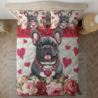Valentine's Day French Bulldog Bedding Set, Cozy Valentine Dog Lover Bedding-image