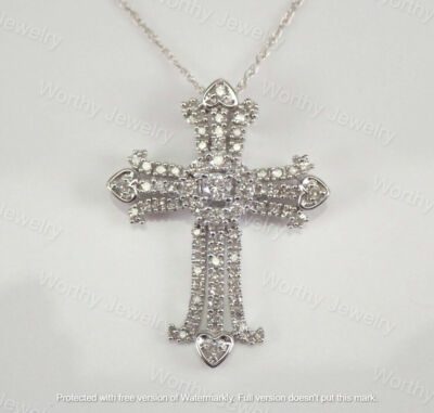 3Ct Round Cut D/VVS1 Diamond Cluster Cross Pendant Necklace 14K White Gold Over-image