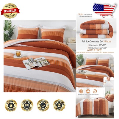 Chic Full Size Stripe Comforter Set with Corner Loops, Soft Microfiber Design-image