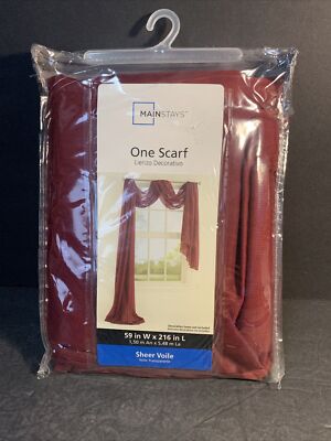 NEW Mainstays Window One Scarf Sheer Voile Red Burgundy 59' W x 216