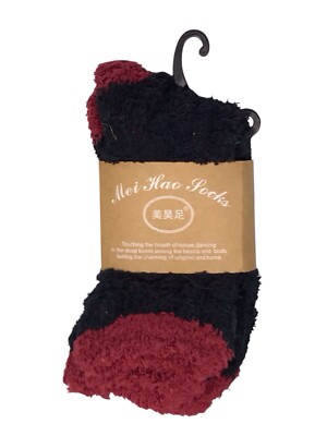 Mei Hao Cozy Red & Black Winter Slipper Socks Soft Polyester Women Comfort-image
