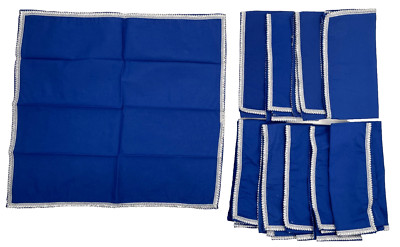 Pier 1 Imports glitter Trim 100% Cotton Napkins Set of 10 silver royal blue 20