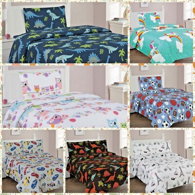 KIDS SHEET COMPLETE SETS AND PRINTED DESIGN FLAT, FITTED SHEET AND PILLOW CASE-image