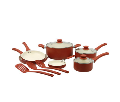 Mainstays Classic collection 12 Piece Nonstick Aluminum Alloy Cookware Set, Red-image