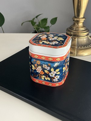 Enesco Imports Japan Porcelain Lidded Jar With Asian Design Floral Butterfly-image