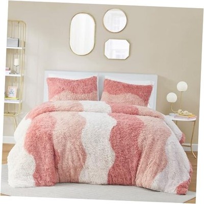  Soft & Cozy Shaggy Faux Fur Comforter Set, Trendy Ombre Full/Queen Blush Multi-image