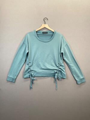 Almost Famous Womens Blue Sweatshirt Lace Up Scoop Neck Pullover No Size 
