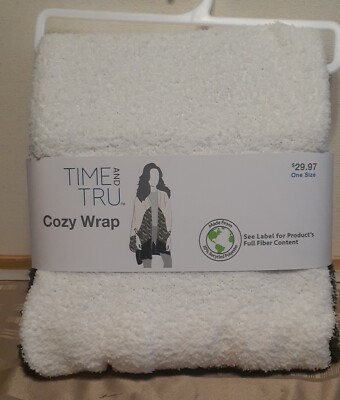 Time & Tru Cozy Wrap WHITE AND GREEN One Size Fits All NWT Extremely Soft!-image