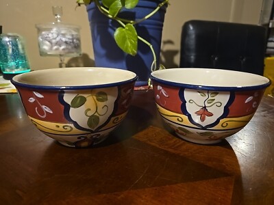 Pier 1 One Vallarta All-Purpose Bowls 6” Set Of 2 Hand Painted Earthenware -image