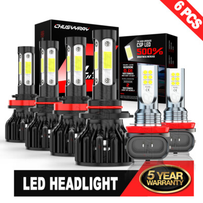 For Honda Civic 2016 2017-2019 2020 - 6x LED Headlight Hi Lo Beam + Fog Bulbs-image