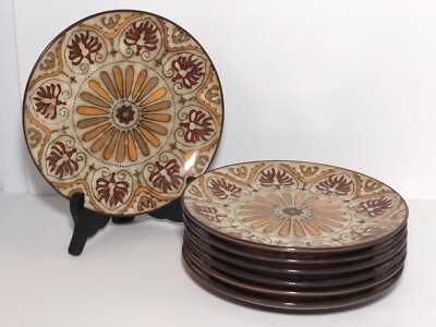 Rare Set of 7 Discontinued Pier 1 Hand Painted Myra 8.5” Salad Plates-image