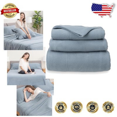 Soft and Cozy Twin Microfleece Bedding Set with Pillowcase - Polar Blue Elegance-image