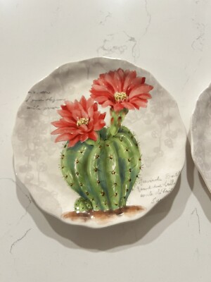 Pier 1 Ironstone Succulent Cactus Plates Set Of 2-image