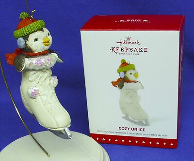 Hallmark KOC Member Exclusive Ornament Cozy on Ice 2015 Penguin in Ice Skate NIB-image