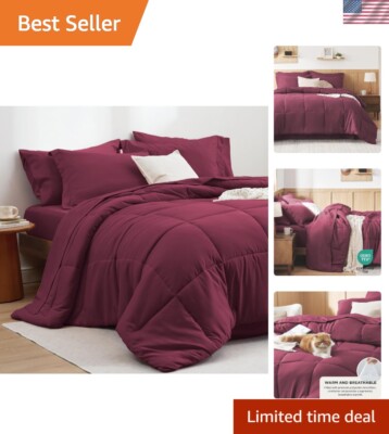 Ultra-Fine Burgundy Twin Comforter Set - Safe & Stylish All-Year Comfort-image