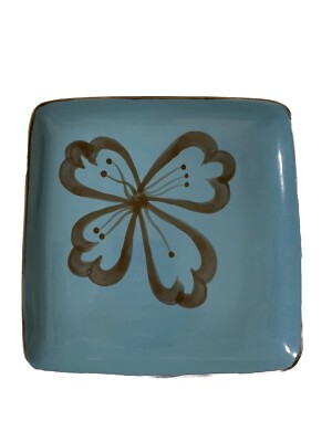 Pier 1 Hibiscus Dinner Plate 10x10 Teal & Brown Underside Replacement Piece 2006-image