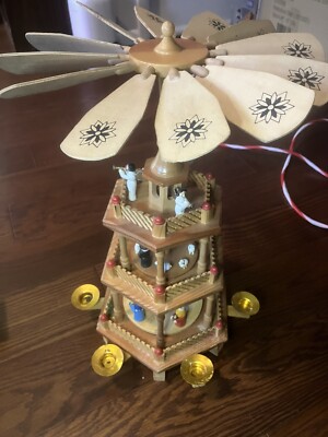 Vintage 18” Christmas Nativity Windmill Carousel Pyramid 3 Tier German Wood -image