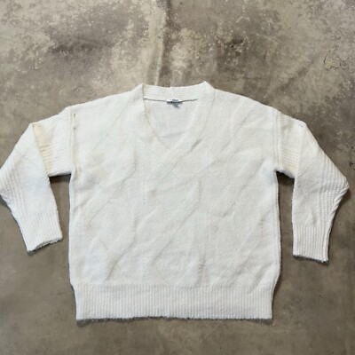 Topshop Sweater Womens Small 4-6 White V Neck Pullover Textured Cozy Soft-image