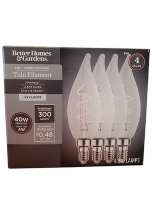 2 Pk Better Homes & Gardens Thin Filament Daylight 40w B10 4pk Clear Glass Lamps-image