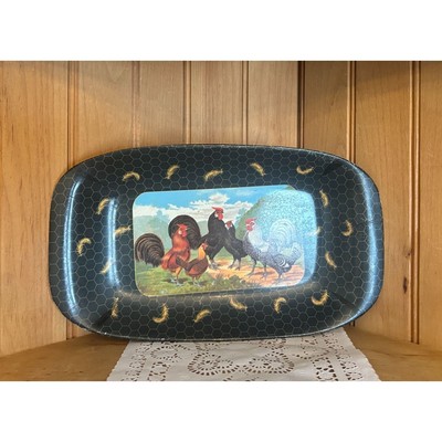 Vintage Melamine Rooster Hen Tray Serving Platter Made in Italy Farmhouse Countr-image