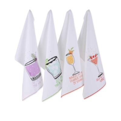 Design Imports 4 piece Cotton Pop Fizz Home Sassy Cocktail Dishtowels NEW-image