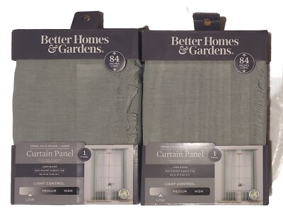 Better Homes 2-Pack Green Solid Fringe 50x84 Curtain Panel Linen Blend Sheer🆕-image