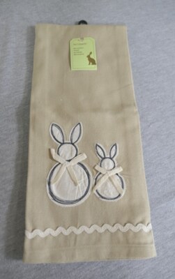 NEW Pier1 Imports Applique Easter Bunny 100% Cotton Kitchen Hand Towel 18