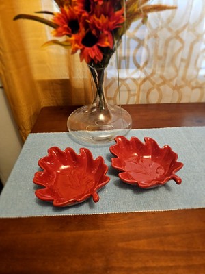 Pier 1 Imports Stoneware Red Fall Leaves  Bowls SET of 2-image