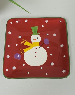 Pier1 Imports Christmas Hand Painted Snowball Square 6