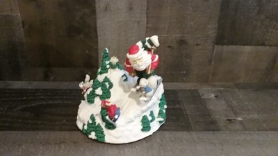 Vintage 1995 Musical Skiing Santa , Wind Up Musical Tune; Santa Claus Coming To-image