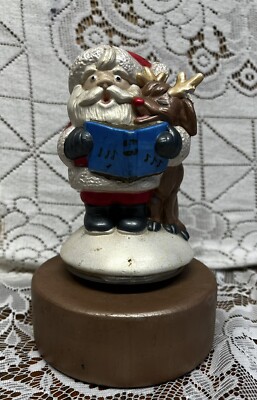 MUSIC BOX Vintage * 1985 Santa's Rudolph  Wind-Up & Rotating-image