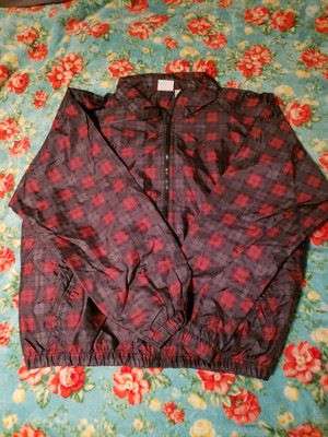 Vintage Jerzees Windbreaker Men’s Large Wind Breaker Jacket Red Plaid 90s-image