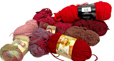 Yarn Destash Lot Reds Golds Brown Acrylic Various Weights Sizes Multicolor-image