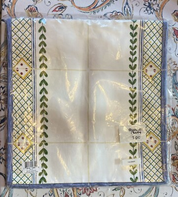 Casafina Park Imports Hand Printed Cotton Blue Lattice Table Runner 54