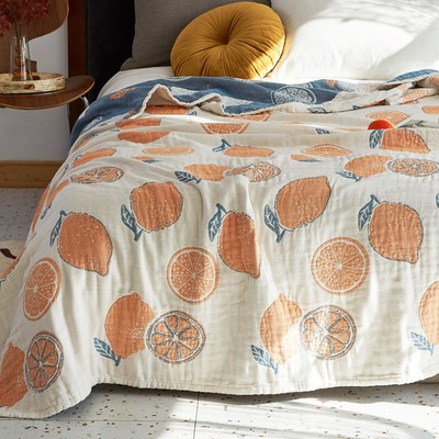 Lemon 100% Cotton Muslin Blanket Throw Cover for Bed Couch Sofa Cozy Soft Rev...-image