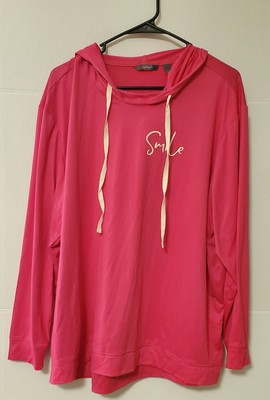 AnyBody Cozy Knit Luxe Message Lightweight Hoodie  Pink/Smile Size XLP-image