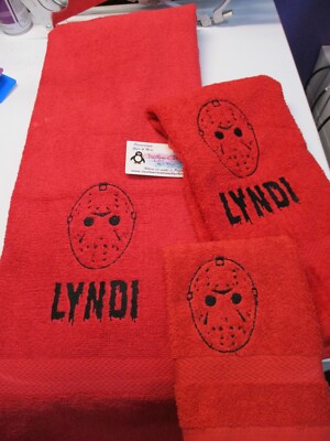 Jason face sketch 3 Piece Personalized Bath Towel Set Camp Jason-image