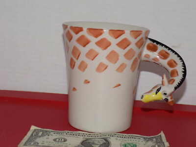 Pier 1 Imports Giraffe Oversized Coffee Mug / Cup Hand Painted Large Neck Handle-image